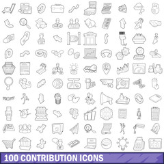 100 contribution icons set, outline style