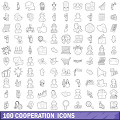 100 cooperation icons set, outline style