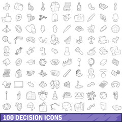 100 decision icons set, outline style