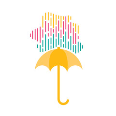 open umbrella in the rain . raindrops in the shape of clouds. vector illustration isolated from background