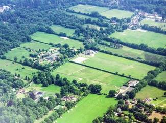 Aerial photo of the English.  Fields, towns, villages  viewed from the air in June
