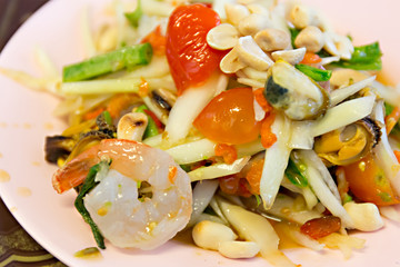 papaya salad sea food, popular of thai food.