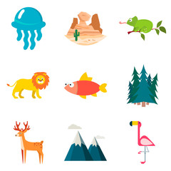 Set of color nature flat icons for web and mobile design