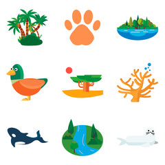 Set of color nature flat icons for web and mobile design