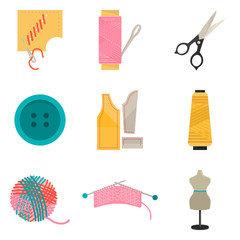 Set of sawing color flat icons for web and mobile design