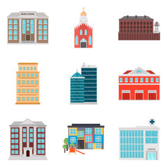 Fototapeta premium Set of city eleements color flat icons for web and mobile design