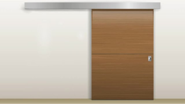 Sliding door wardrobe or dressing room, changing rooms, shop with a wood texture. Footage video.