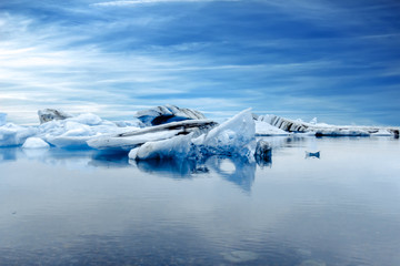 Fototapeta na wymiar Scenic view of icebergs in Jokulsarlon Glacier Lagoon, Iceland.