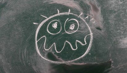 Dizzy face, emoji on chalkboard, blackboard texture