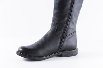 Male Black Boot on White Background, Isolated Product, Top View, Studio.