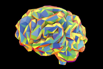 Human brain low-polygonal isolated on black background, 3D illustration