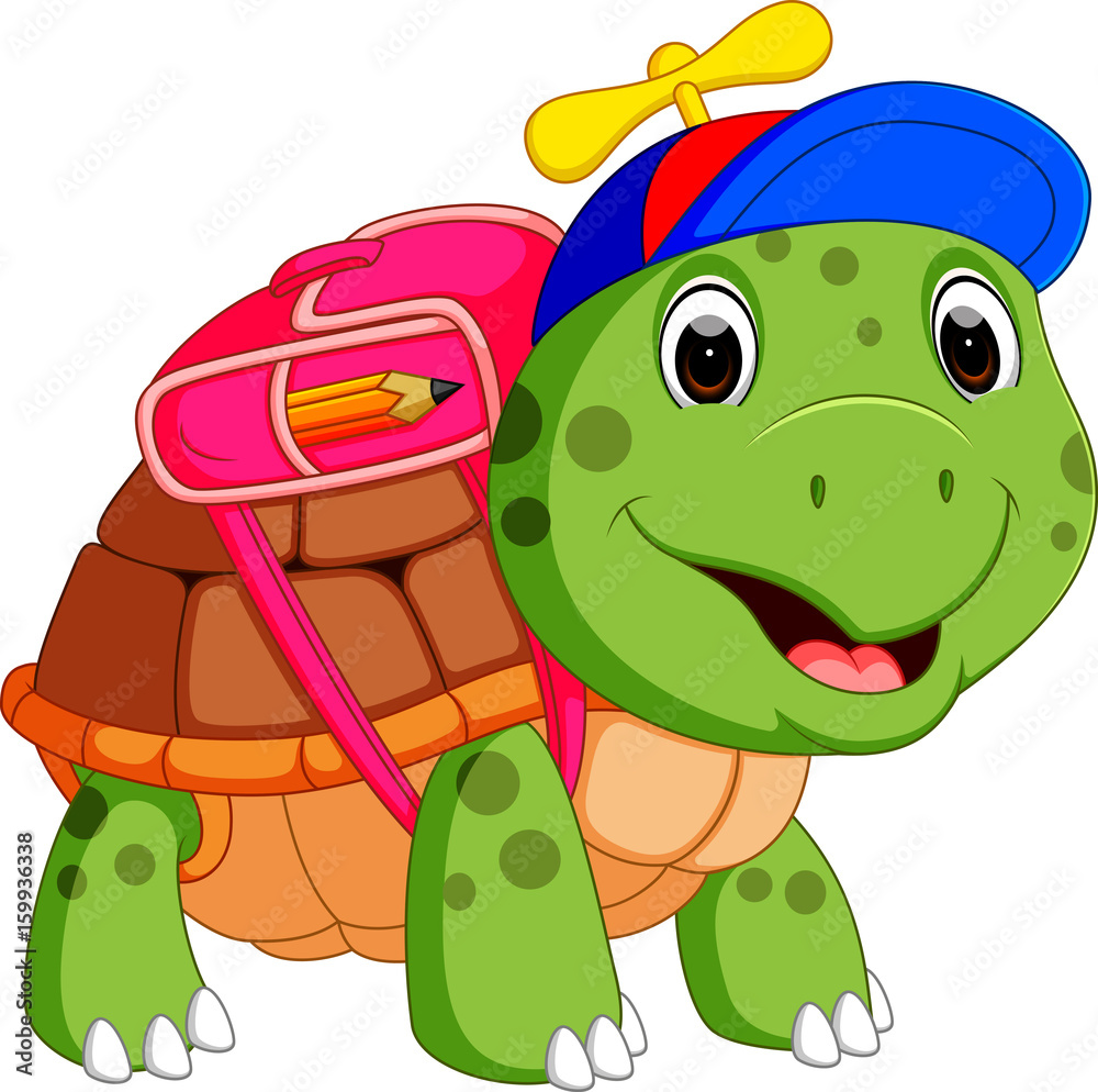 Poster cute turtle go to school