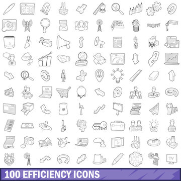 100 efficiency icons set, outline style