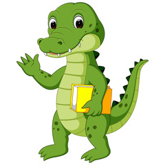 Cute crocodile carrying book