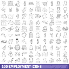 100 employment icons set, outline style
