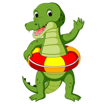 Cute crocodile using ring ball cartoon
