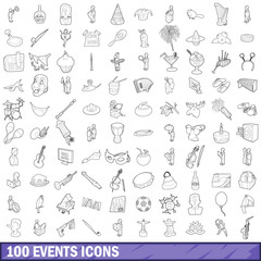 100 events icons set, outline style