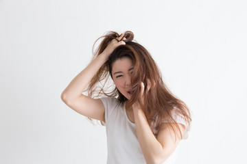 Fototapeta premium ショック・女性(白バック)