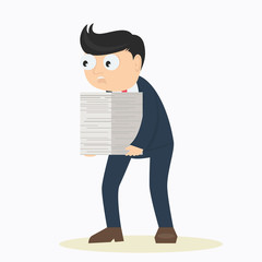 businessman work overtime with pile of paper cartoon vector illustration