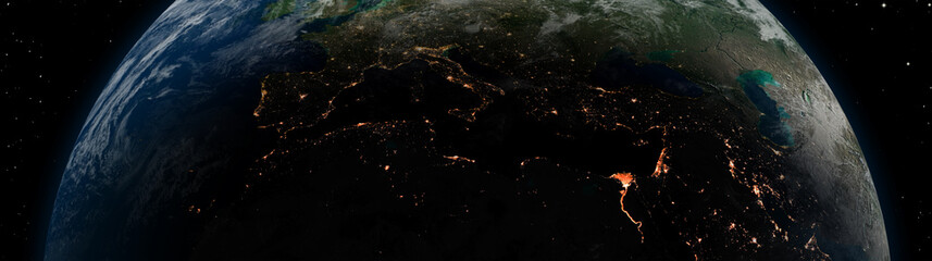 Naklejka na ściany i meble Planet Earth, Europe, Notrh Africa and Middle East. Night view with stars