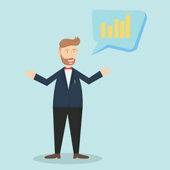 male caucasian hipster businessman thinking about idea to growing the business cartoon vector illustration