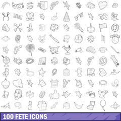 100 fete icons set, outline style