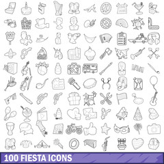 100 fiesta icons set, outline style