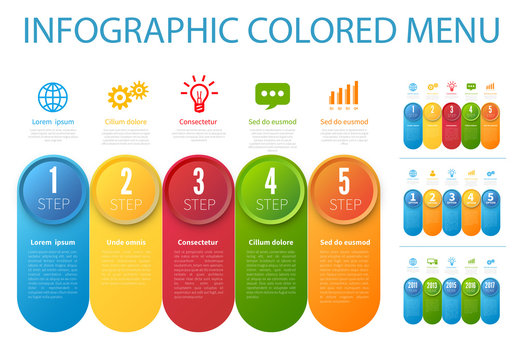 Colorful Five Section Infographic with Business Icons Set