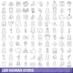 100 human icons set, outline style