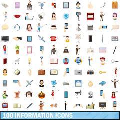 100 information icons set, cartoon style