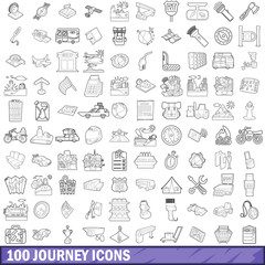 100 journey icons set, outline style