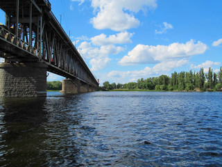 Bridge across river Dnieper in Kremenchug city in Ukraine