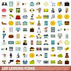 100 lending icons set, flat style