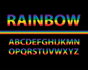 Set of rainbow colored alphabet uppercase letters with black background, vector illustration
