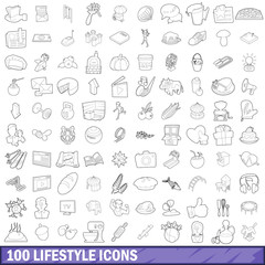 Fototapeta na wymiar 100 lifestyle icons set, outline style