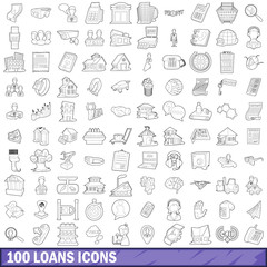 100 loans icons set, outline style