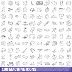 100 machine icons set, outline style