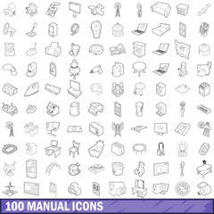 100 manual icons set, outline style