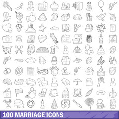 100 marriage icons set, outline style
