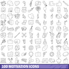 100 motivation icons set, outline style