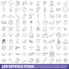 100 offence icons set, outline style