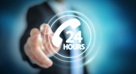 Businessman using hotline customer assistance 3D rendering