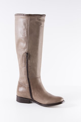 Female Brown Boot on White Background, Isolated Product, Top View, Studio.