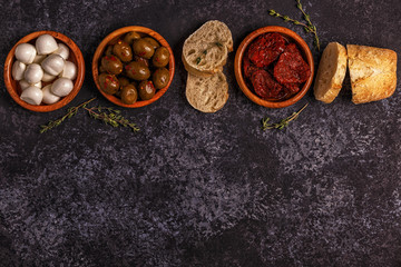 Fresh bread with snacks.