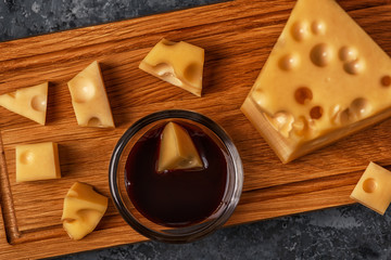 Cheese on cutting board.
