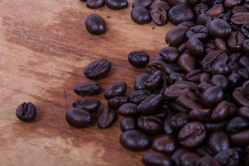 Beans coffee on wood