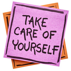 Take care of yourself reminder note - obrazy, fototapety, plakaty