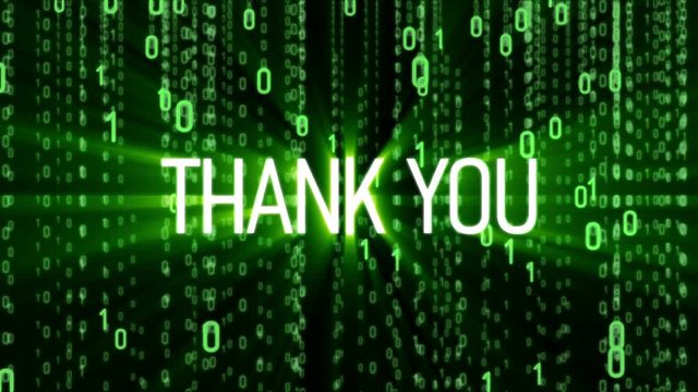 Thank you text on binary matrix background. Motion Background. Available in 4K video render footage.