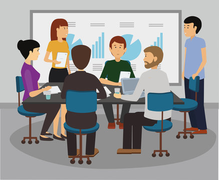 Business people meeting in conference room. Corporate Table Discussion Concept Illustration Vector.