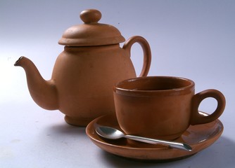 Brown TeaPot and Tea Cup with spoon - Georgian Tea